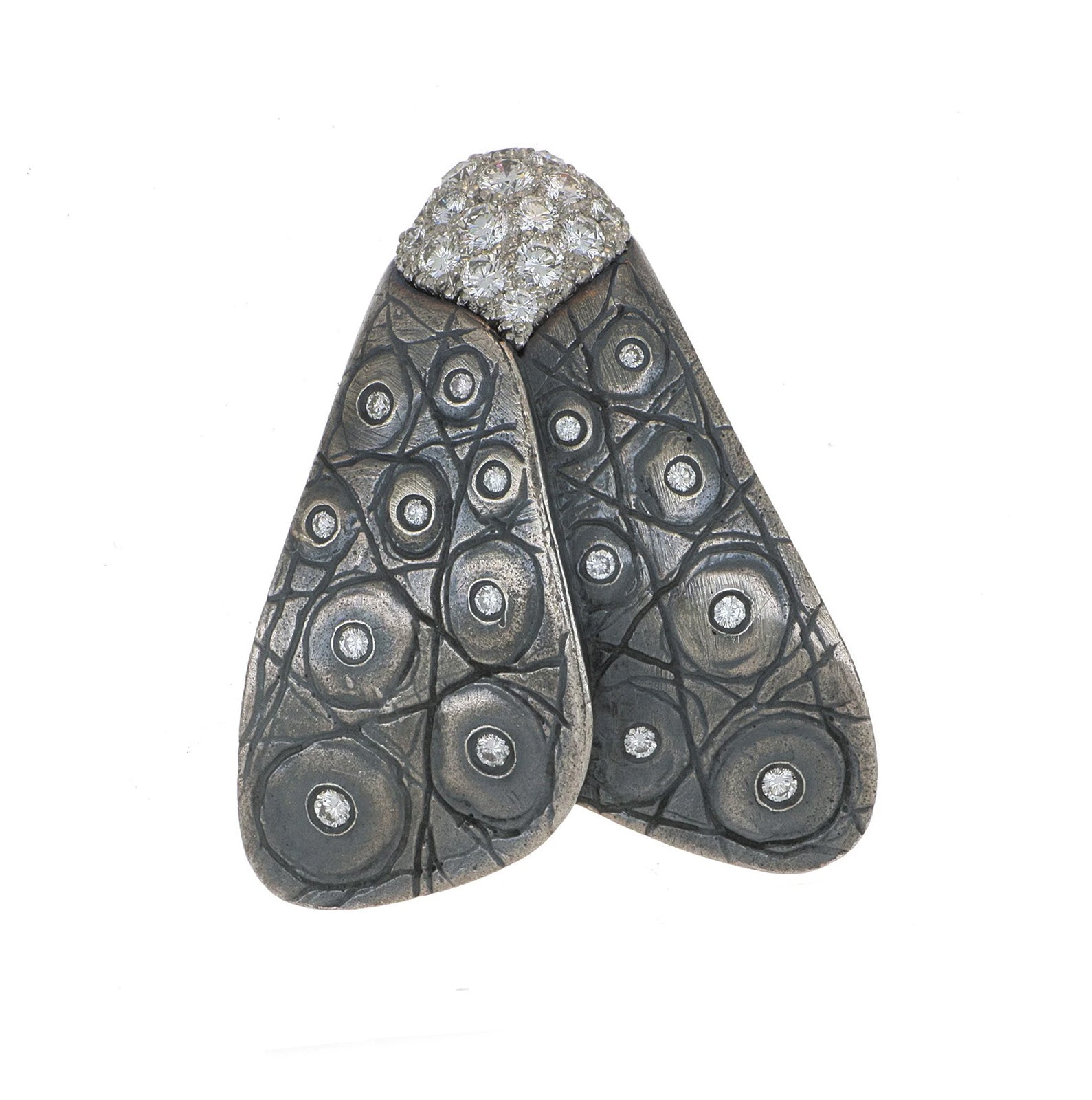 Boregaard Platinum Sterling Silver Diamond Moth Brooch