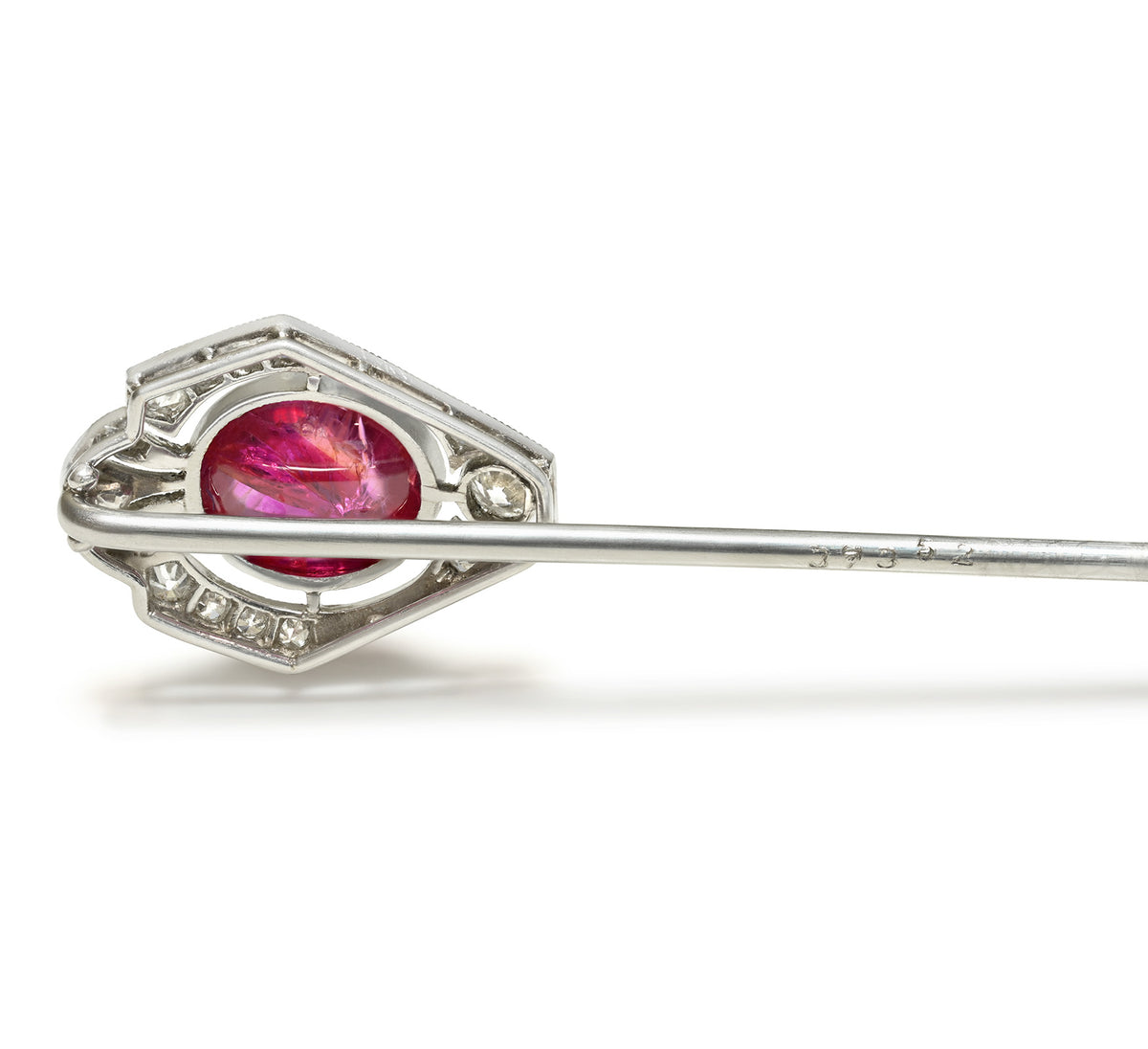 Mat Ruby Pin Edwardian No Heat Burma Ruby Diamond Platinum Stick Pin