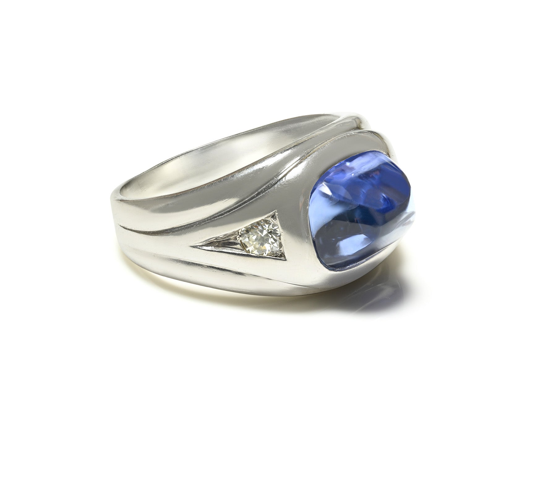 Platinum Sugarloaf Sapphire Diamond Men's Ring