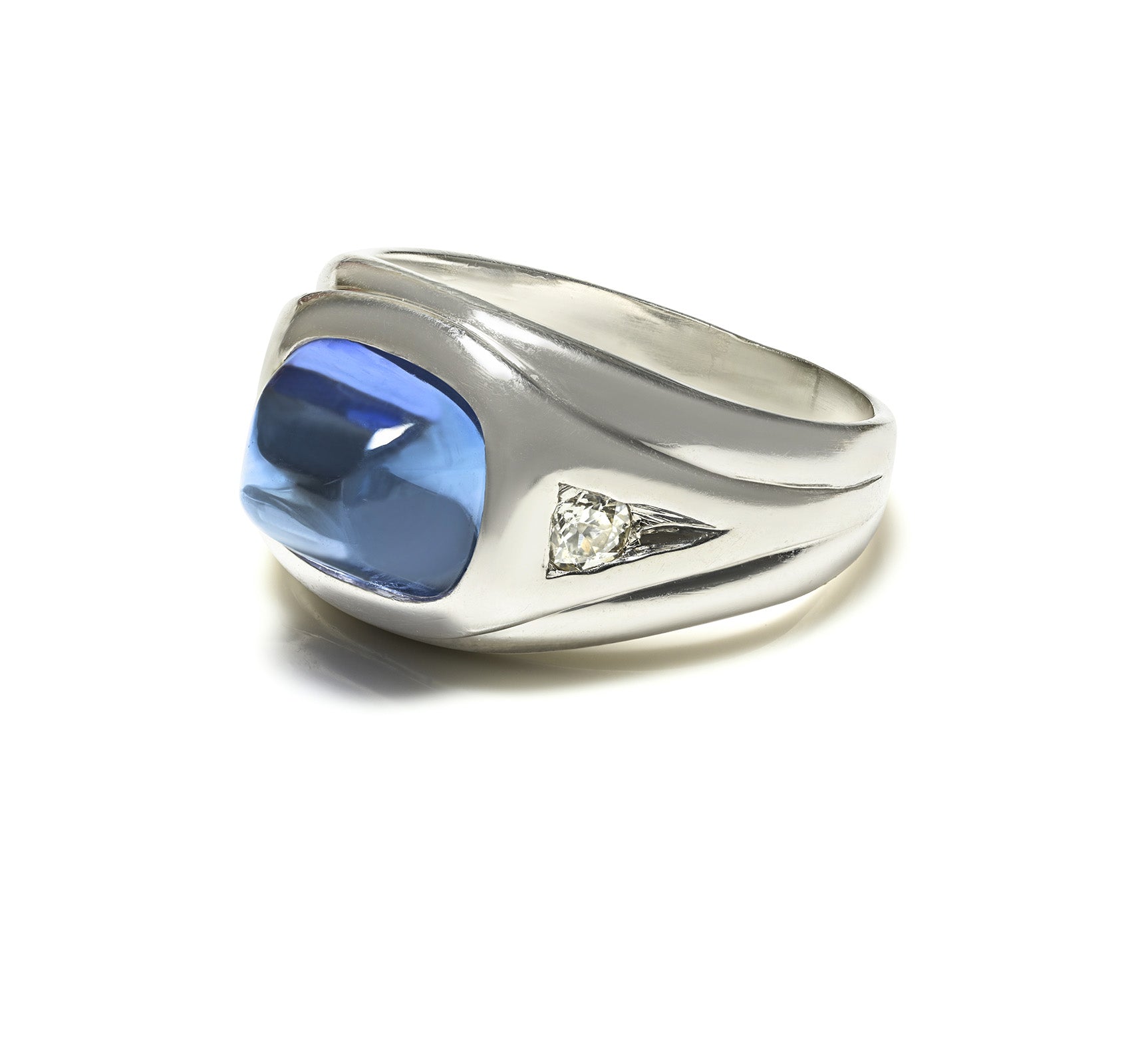 Sugarloaf Sapphire Diamond Men's Ring Art Deco 