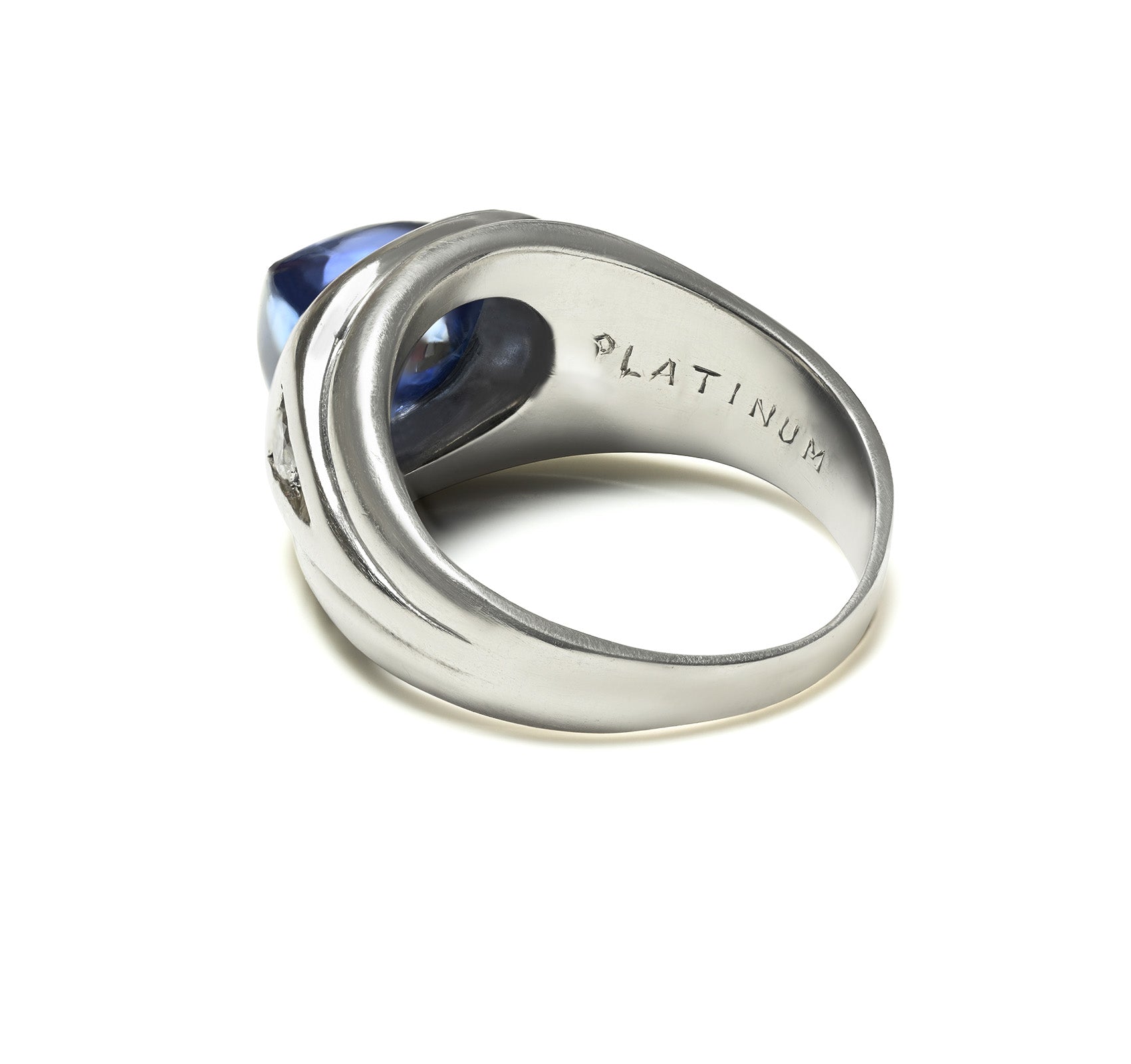 Platinum Sugarloaf Sapphire Diamond Men Ring