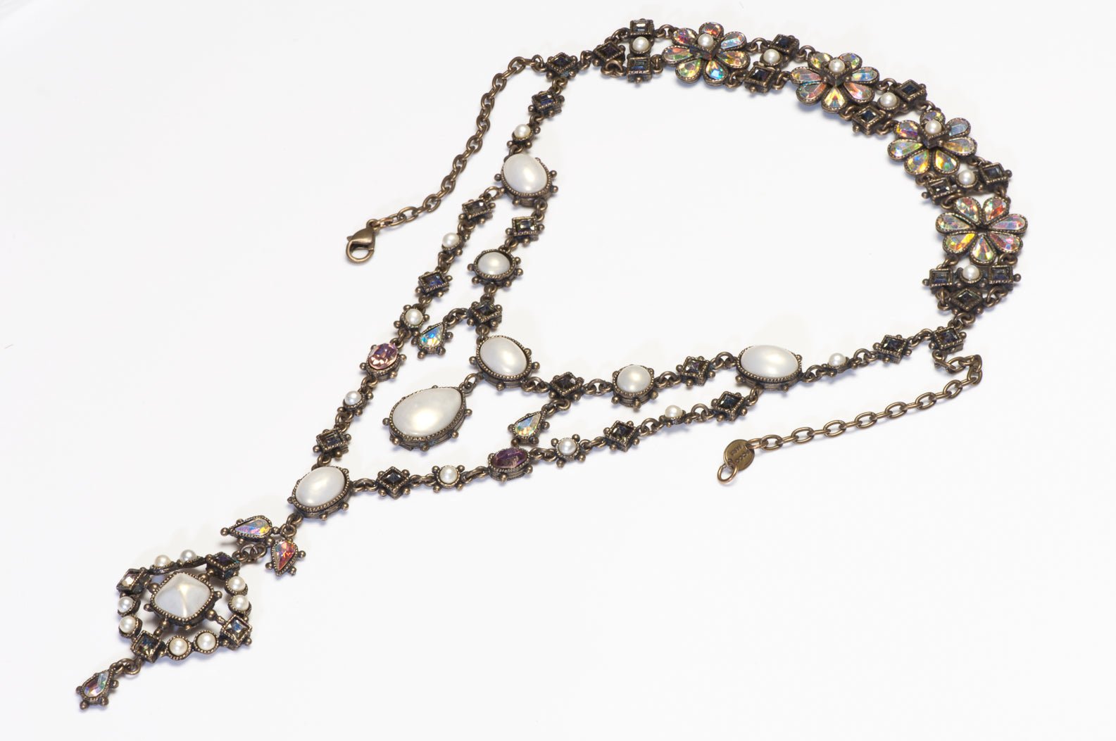 Poggi Paris Aurora Borealis Crystal Pearl Choker Collar Necklace
