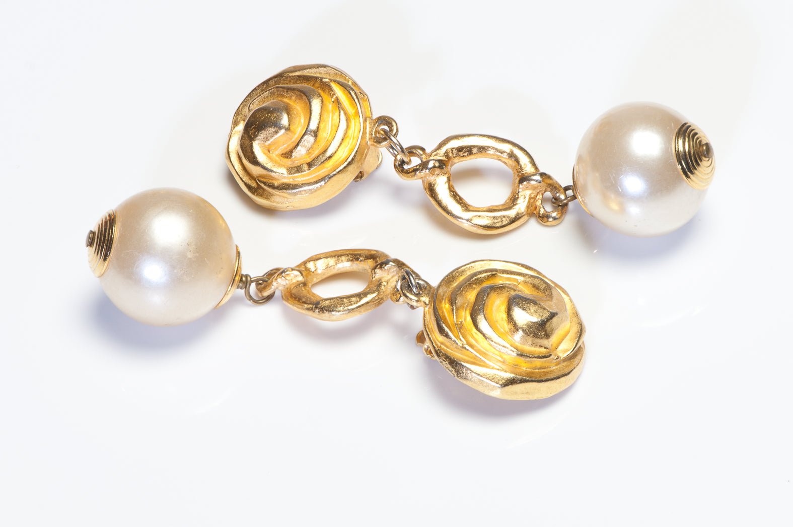 Poggi Paris Long Gold Plated Faux Pearl Drop Earrings