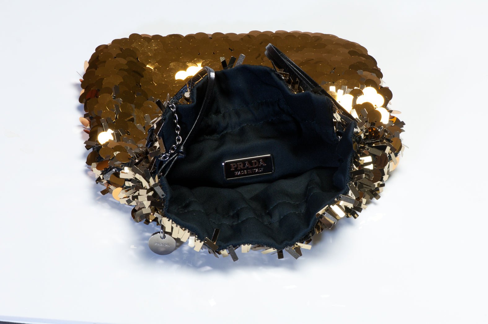 Prada Gold Ombre Sequins Paillettes Drawstring Evening Bag