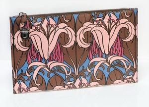 PRADA Lily Flower Print Brown Pink Leather Clutch Bag