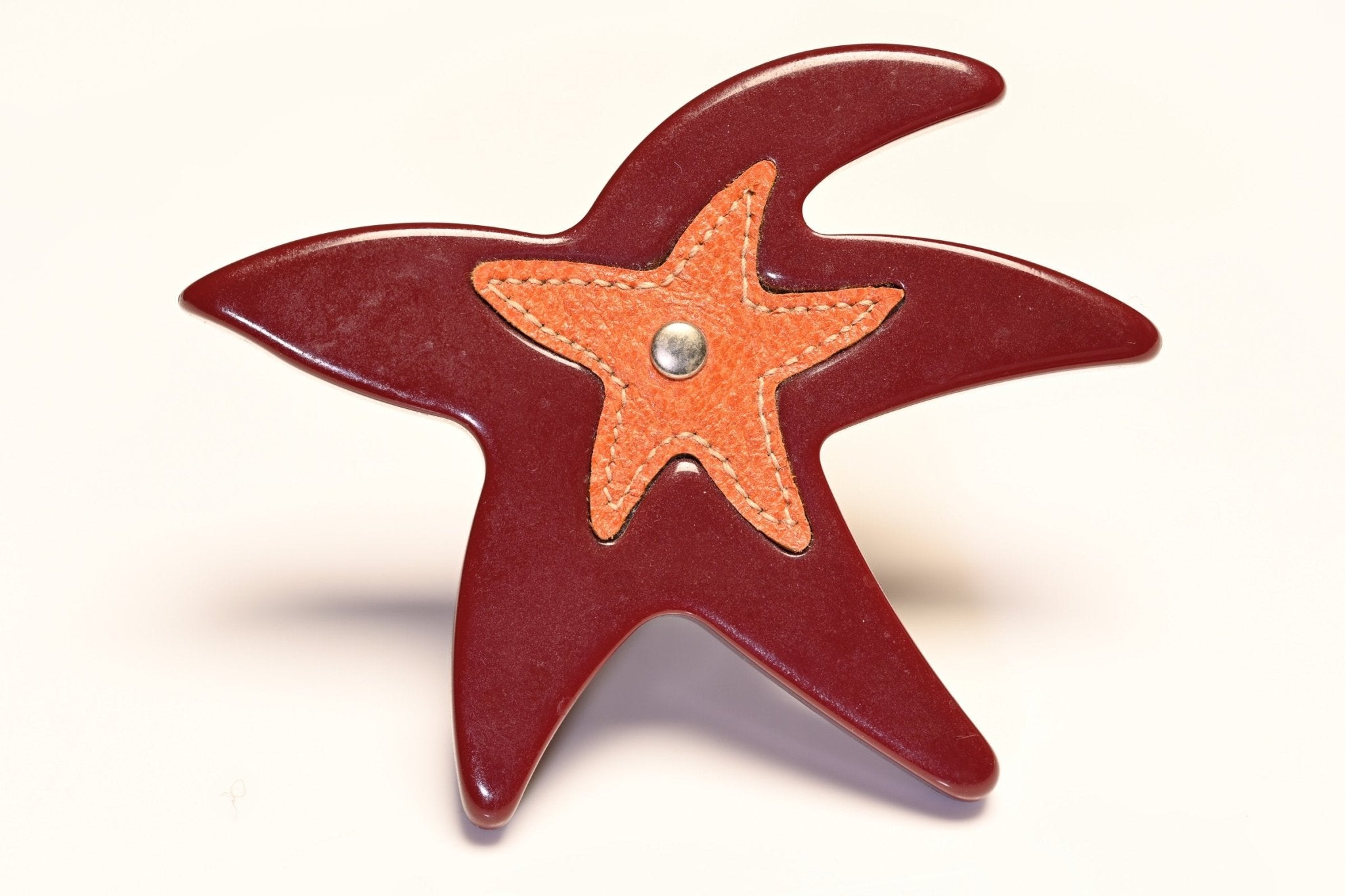 Prada Red Resin Orange Leather Starfish Brooch