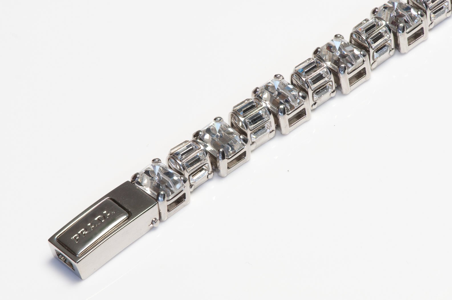 Prada Silver Tone Crystal Tennis Bracelet