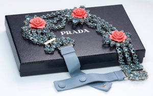 Prada Spring 2012 Blue Crystal Rose Women's Belt