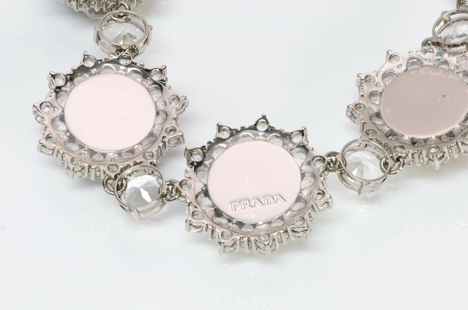 PRADA Spring 2012 White Enamel Crystal Rose Collar Necklace