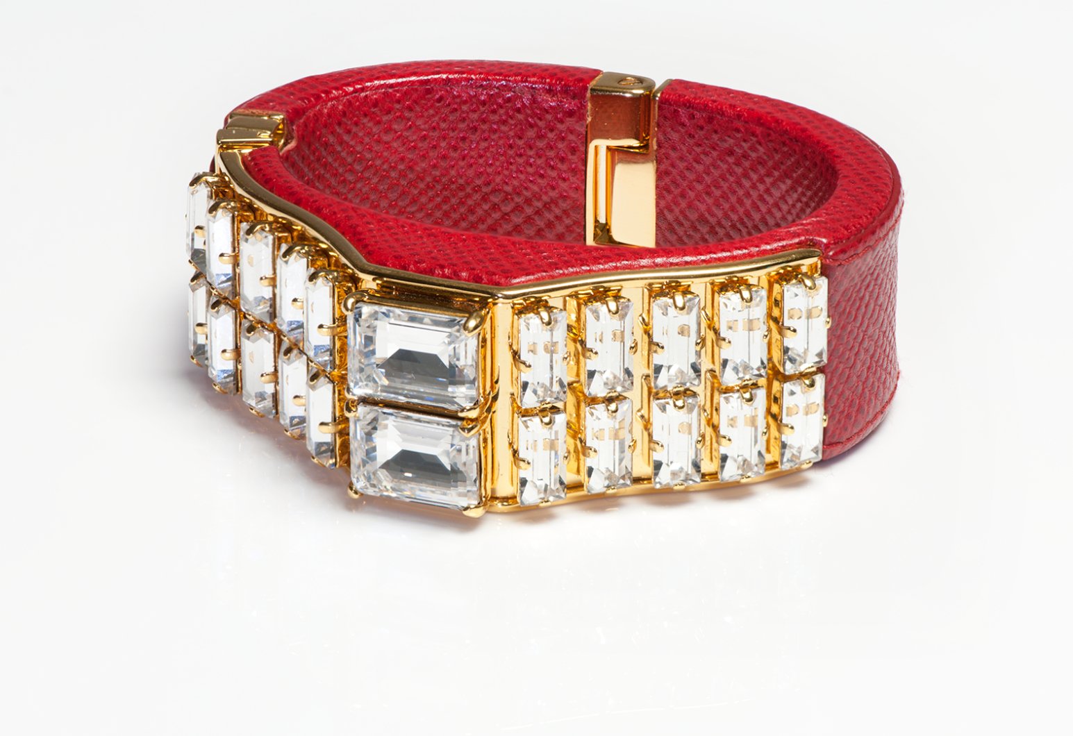 PRADA Spring 2014 Red Leather Crystal Geometric Women’s Bracelet