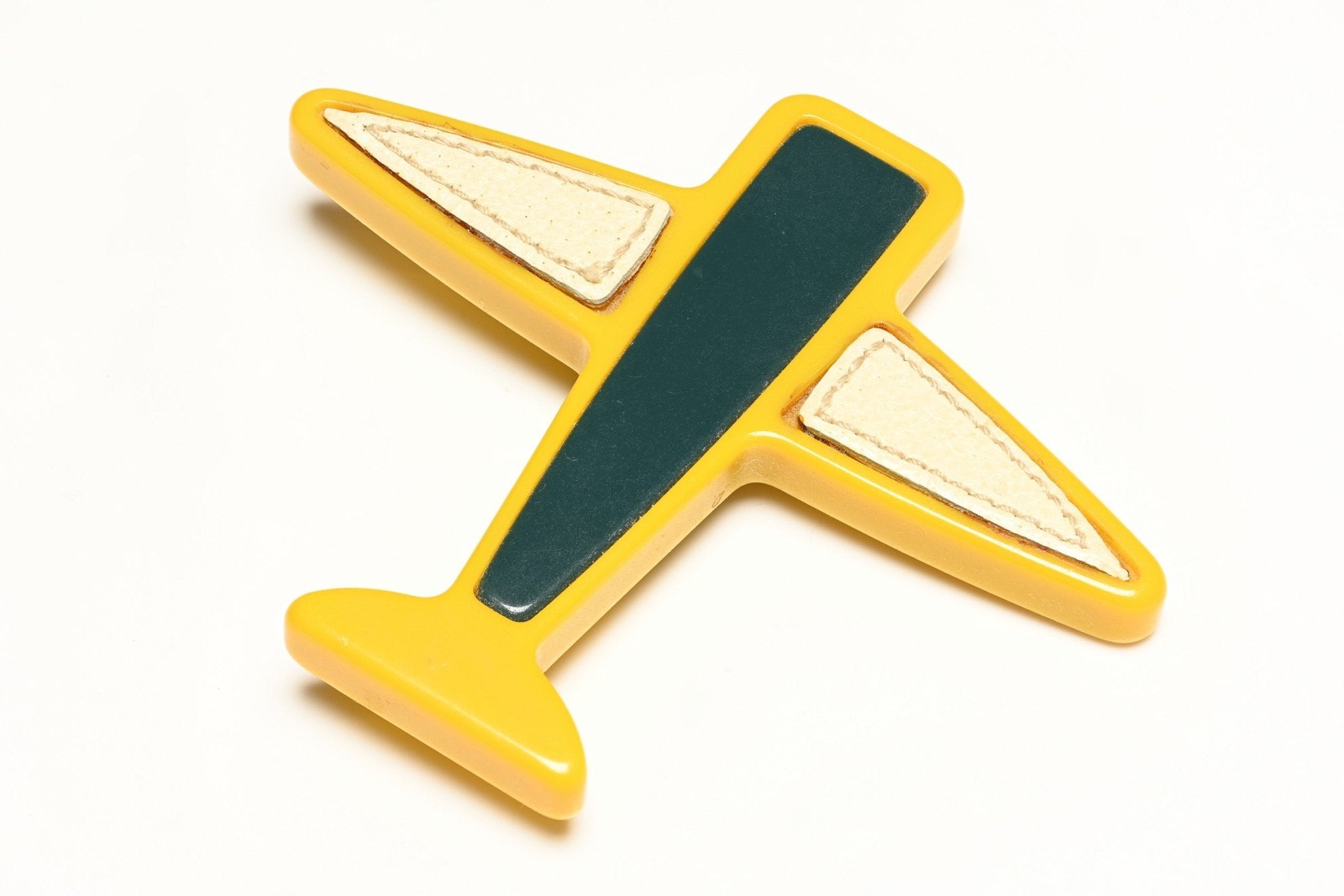 Prada Yellow Green Resin White Leather Plane Brooch