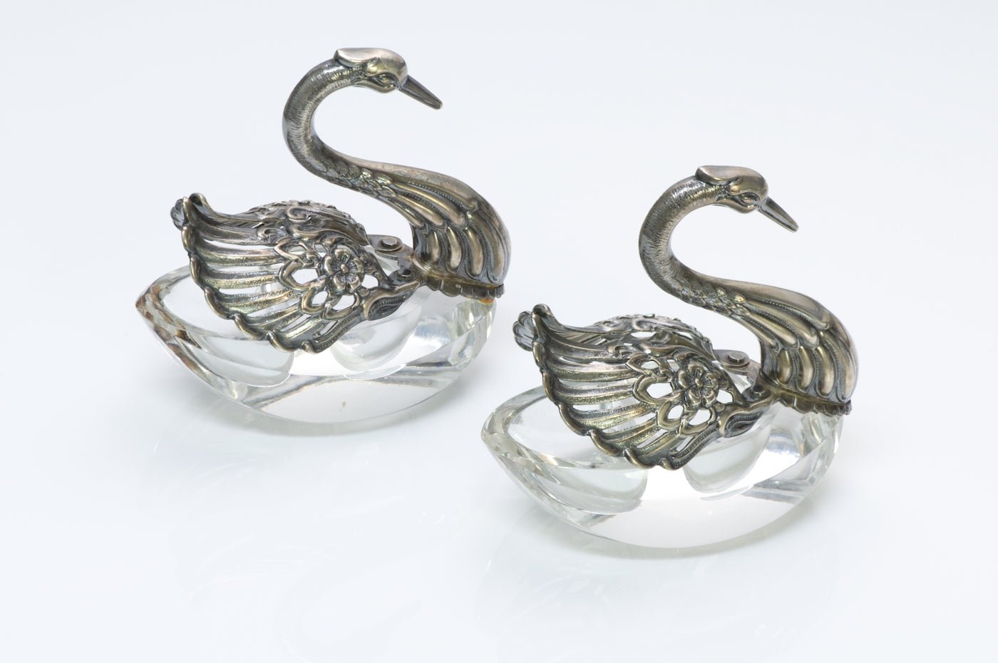 Raimond Silver Crystal Swan Salt Cellar Set