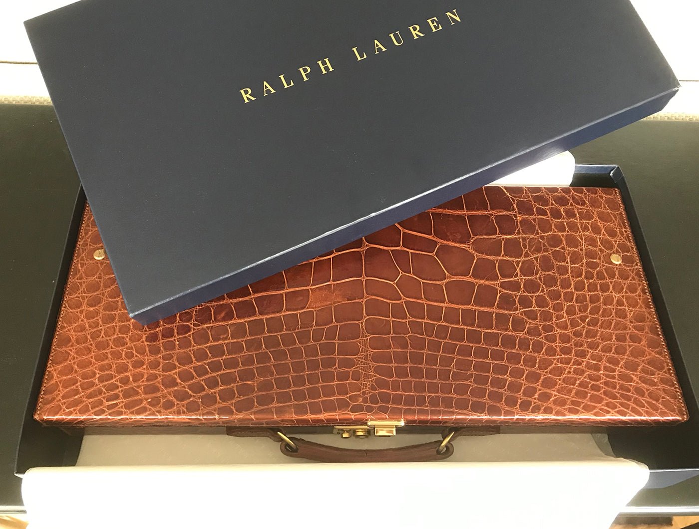 Ralph Lauren Collection Brown Alligator Travel Desk Attache Briefcase