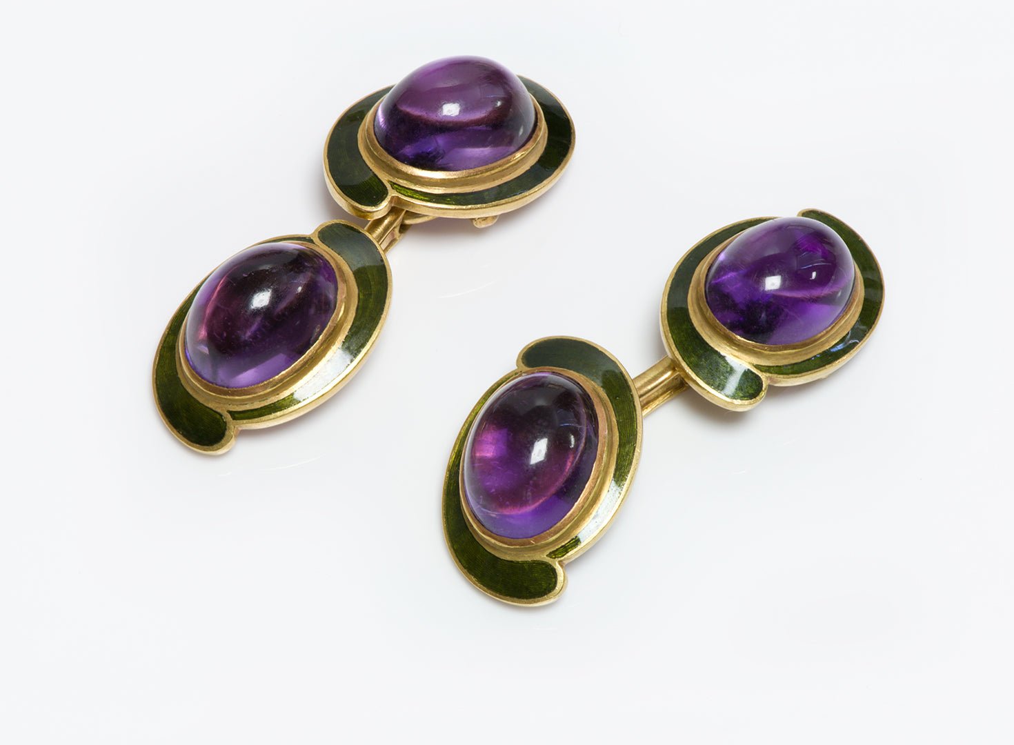 Rare Antique Tiffany & Co. 18K Gold Amethyst & Enamel Cufflinks