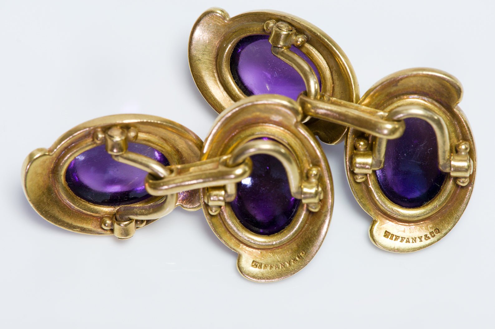 Rare Antique Tiffany & Co. 18K Gold Amethyst & Enamel Cufflinks