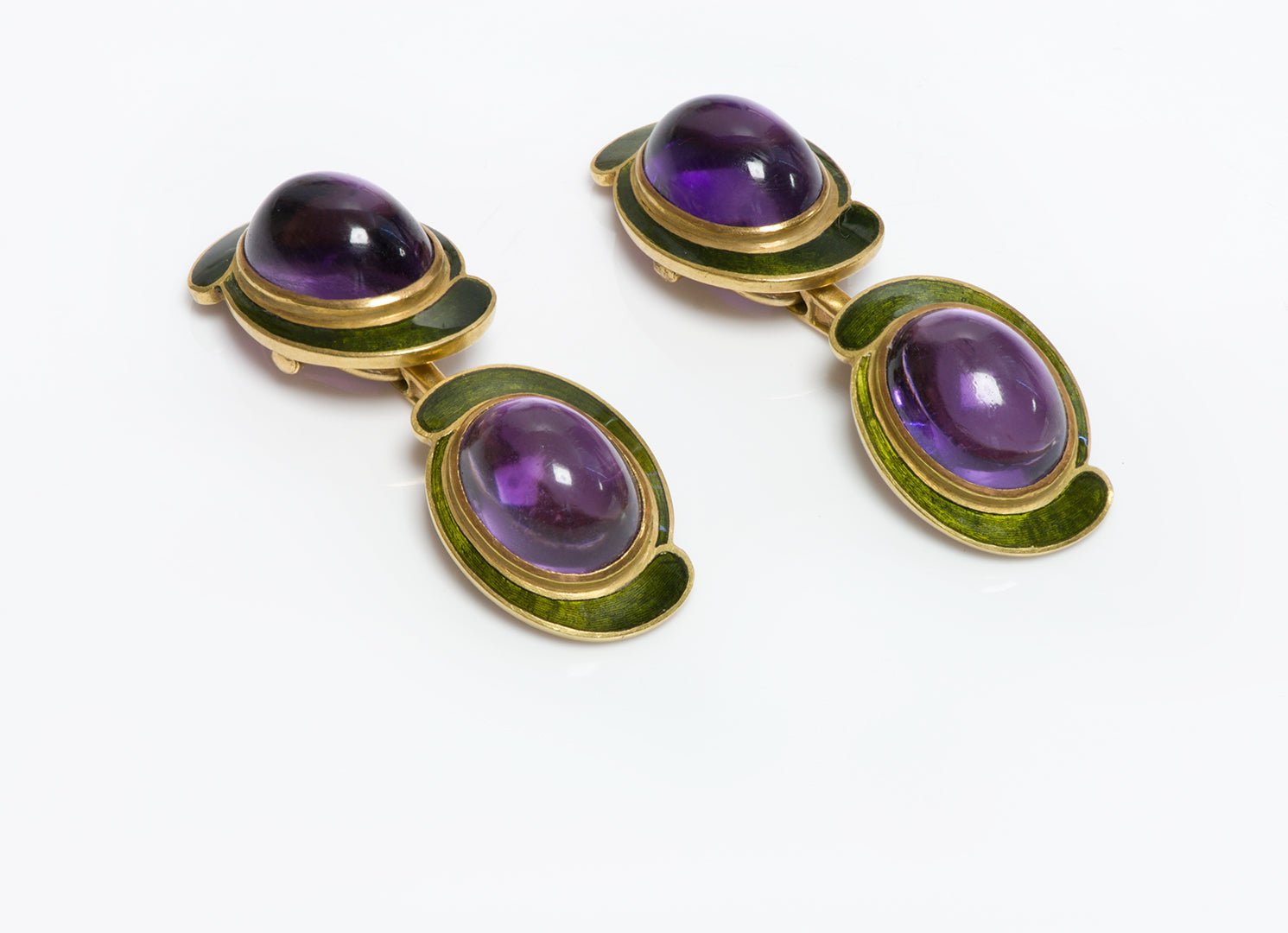 Rare Antique Tiffany & Co. 18K Gold Amethyst & Enamel Cufflinks