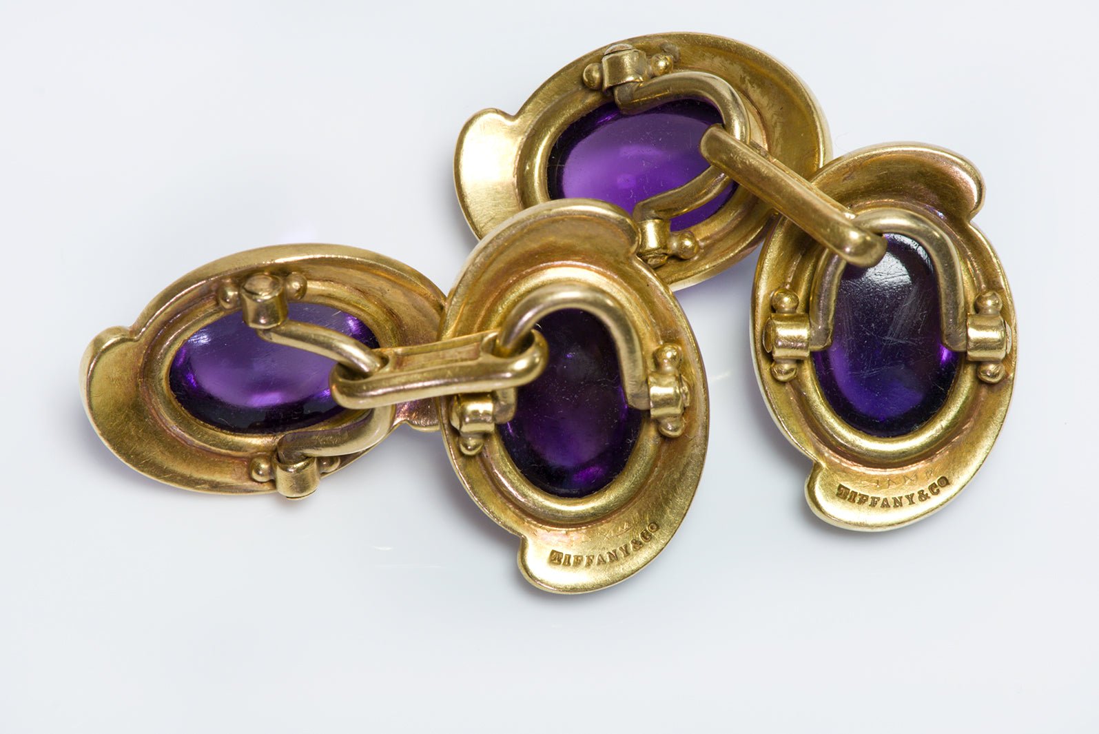 Rare Antique Tiffany & Co. 18K Gold Amethyst & Enamel Cufflinks