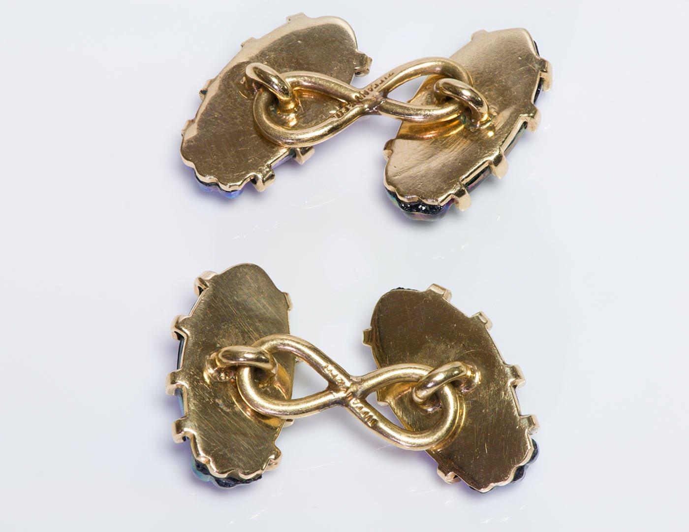 Rare Antique Tiffany & Co. 18K Gold Favrile Iridescent Glass Scarab Cufflinks