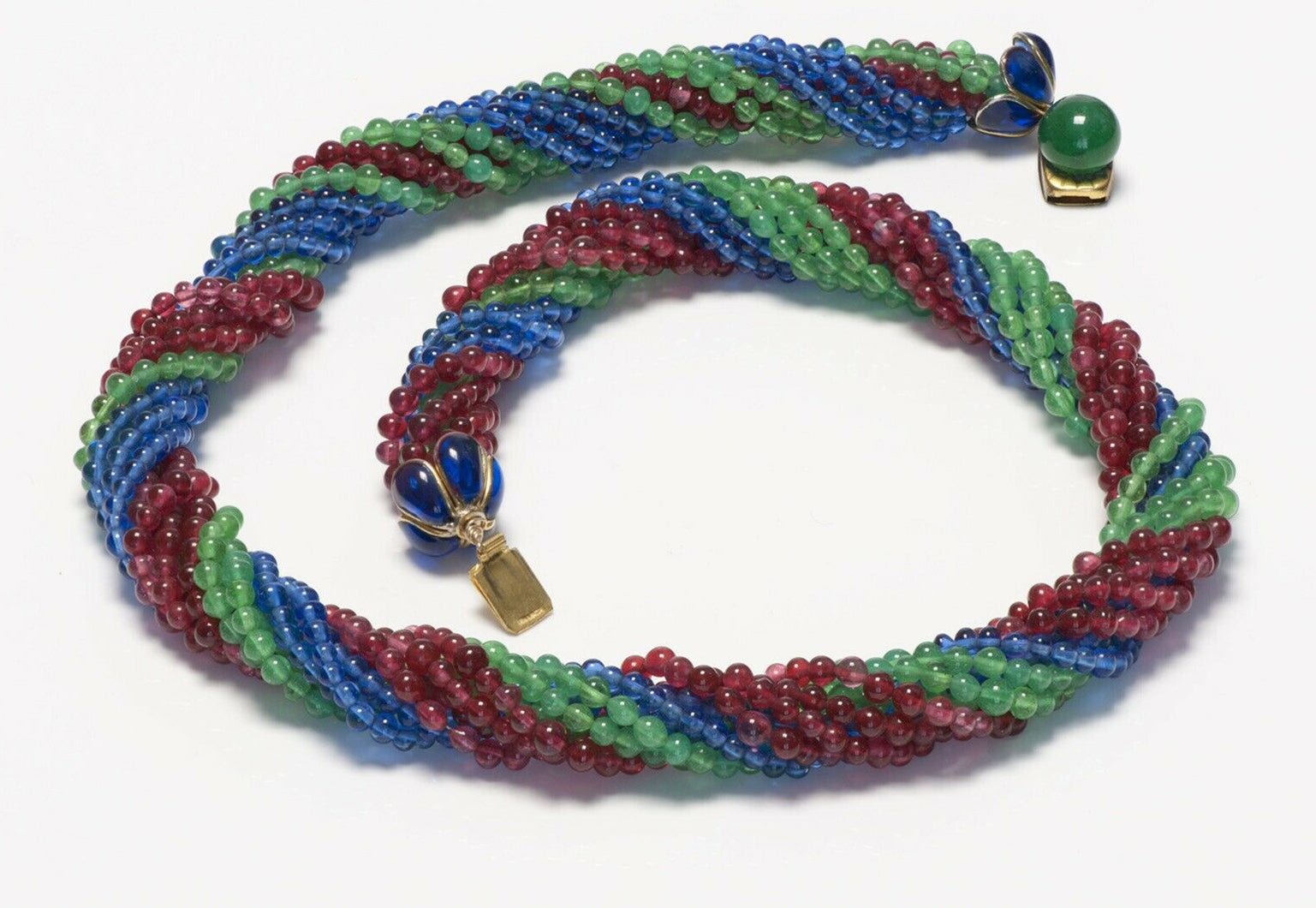 Rare Coco CHANEL Gripoix 1930’s Blue Green Red Glass Beads Necklace