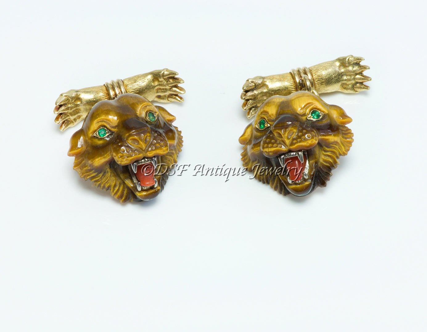 Rare Tiffany & Co. France 18K Gold Tiger Head & Claw Cufflinks