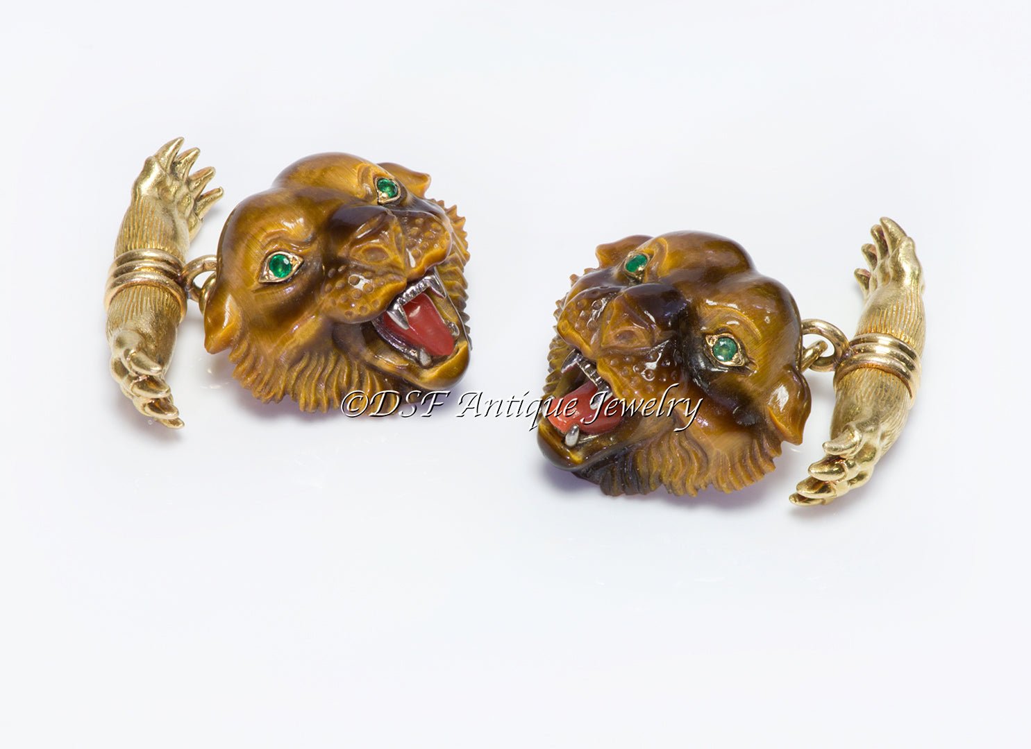 Rare Tiffany & Co. France 18K Gold Tiger Head & Claw Cufflinks