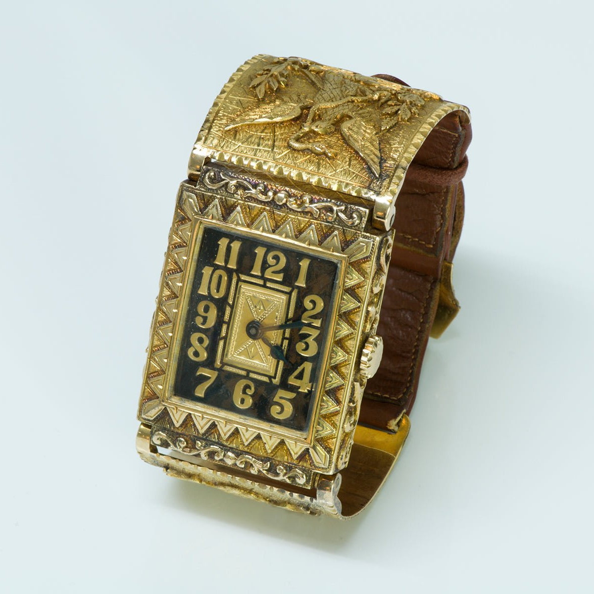 Rare Vintage Engraved Gold Custom Made Men's Watch