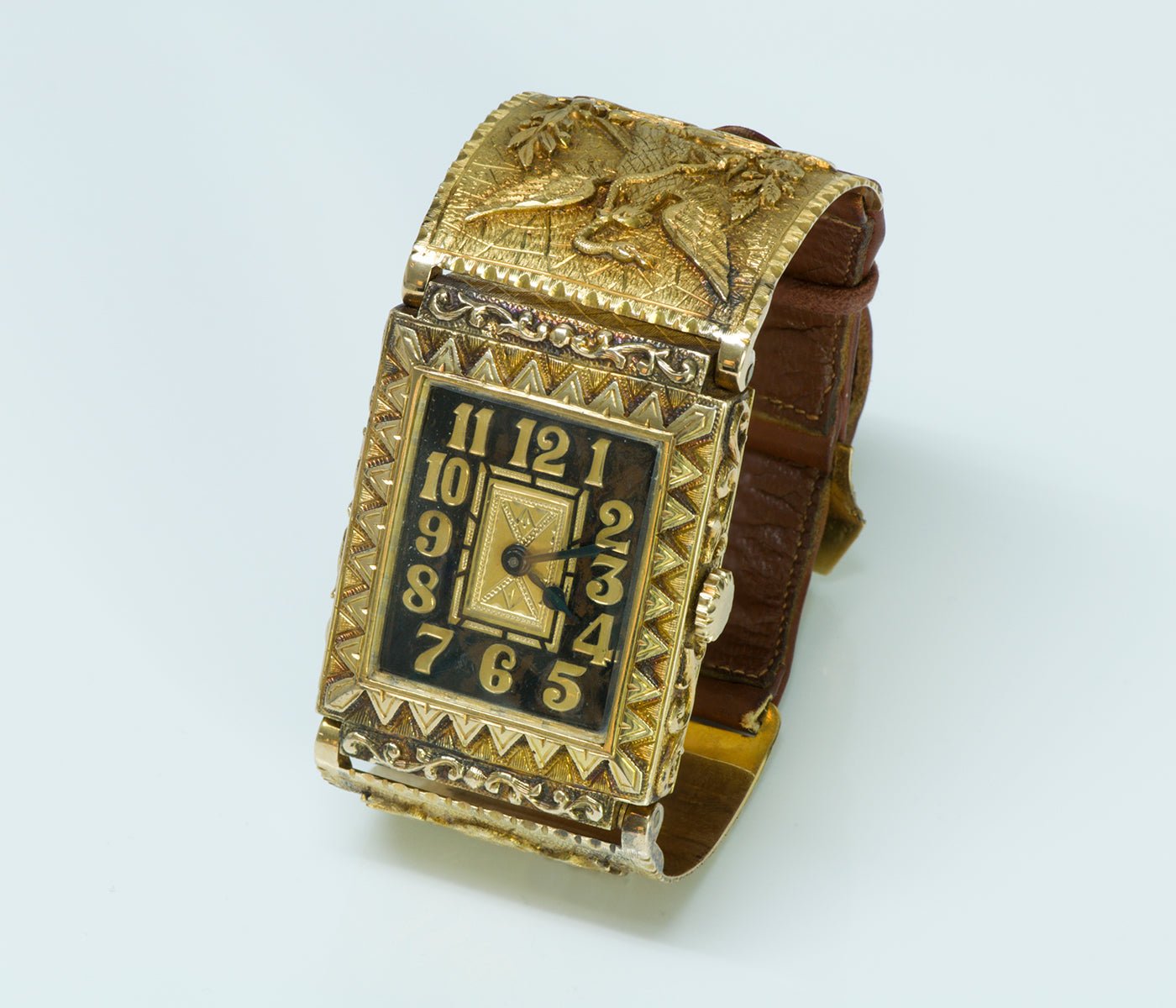 Rare Vintage Engraved Gold Custom Made Men's Watch