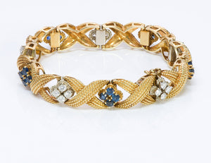 Raymond Yard Diamond Sapphire 18K Gold Rope Wire Bracelet