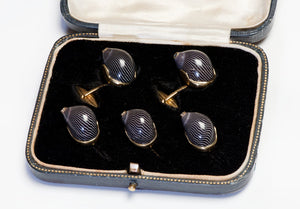 Renato Cipullo 18K Gold Netrite Zebra Snail Shell Cufflink and Stud Set
