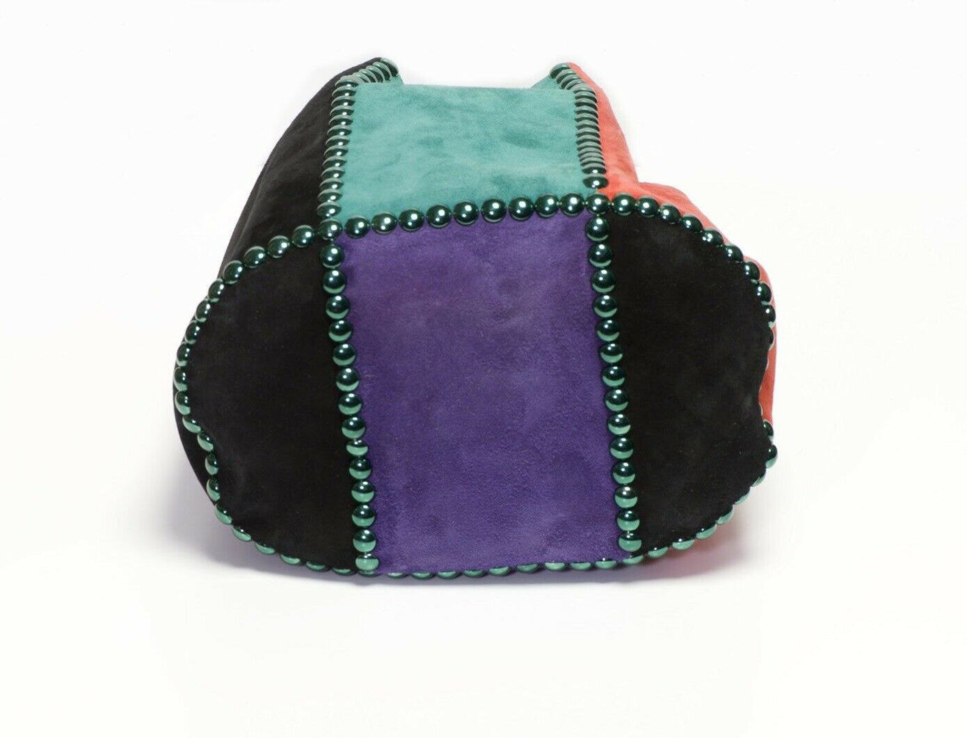 Renaud Pellegrino Paris Black Purple Green Suede Studded Drawstring Bucket Bag