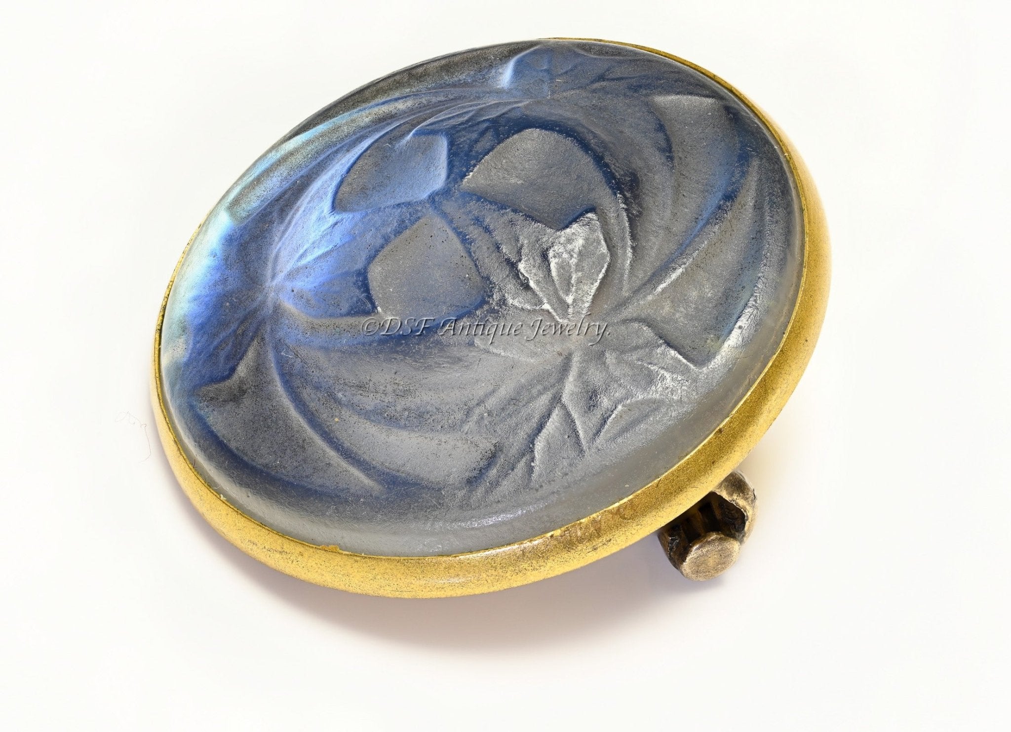 Rene Lalique Blue Glass Leaf Brooch