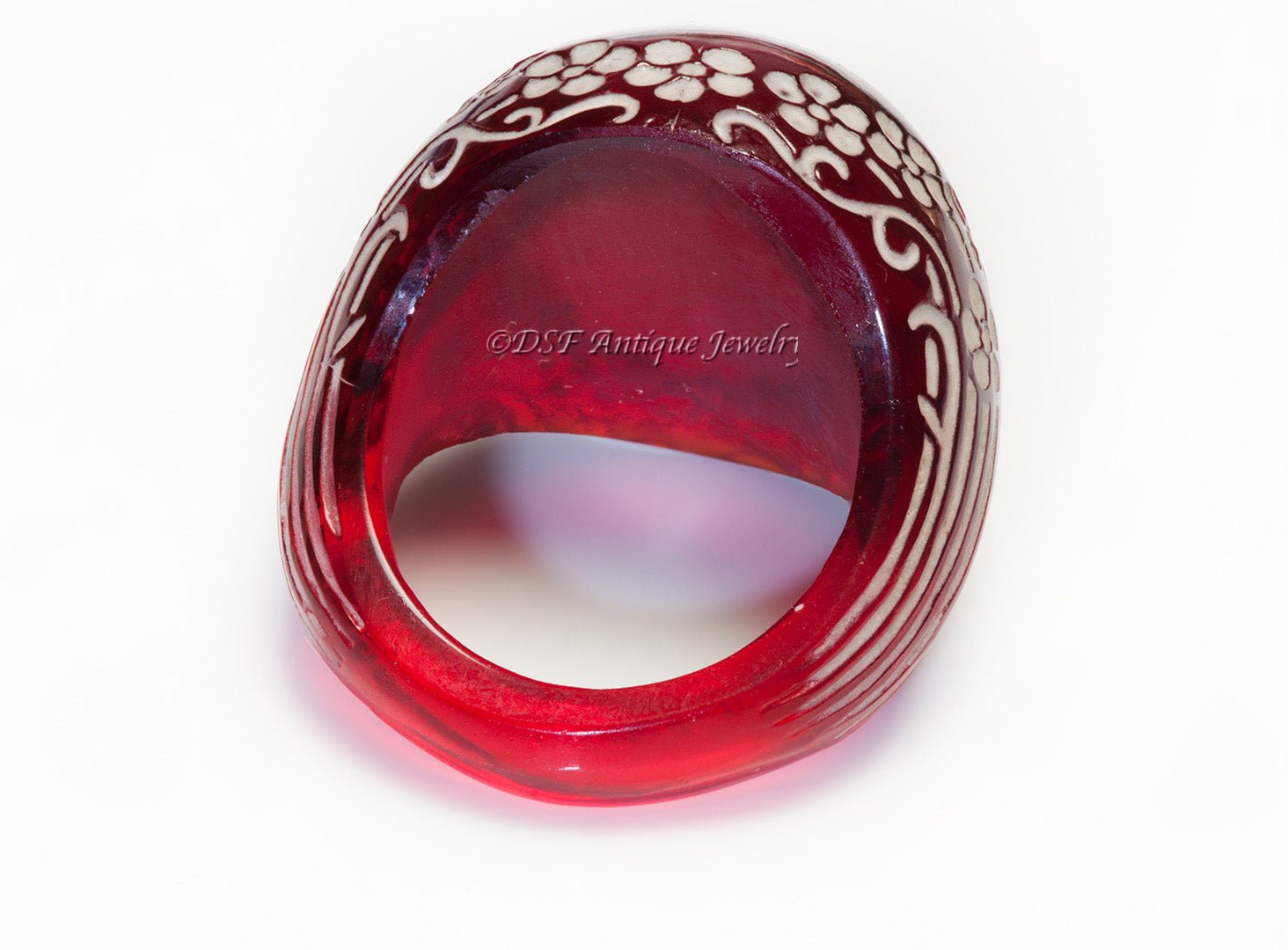 René Lalique Etched Enameled Glass Ring