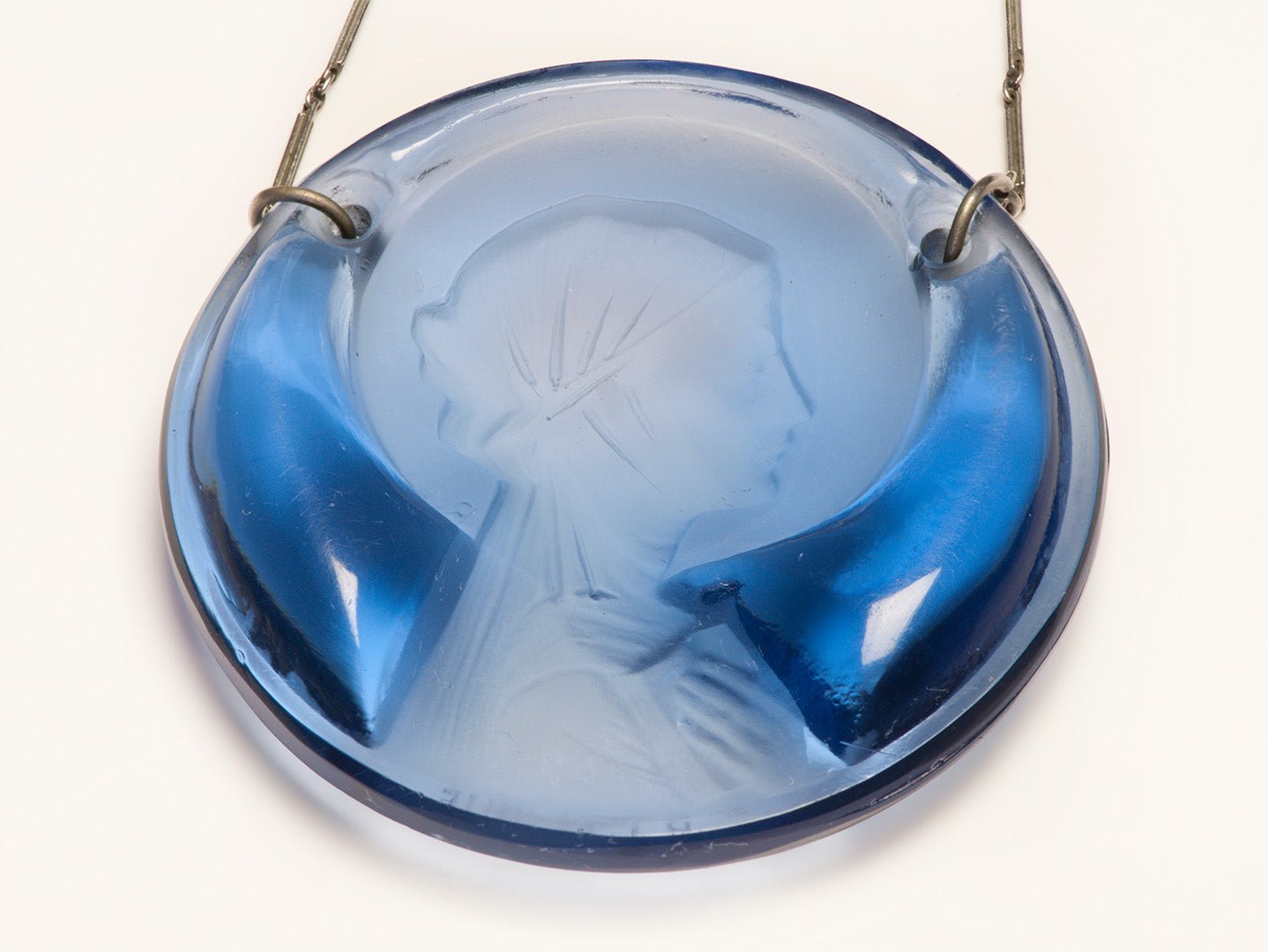 Rene Lalique Silver Blue Glass Lady Pendant