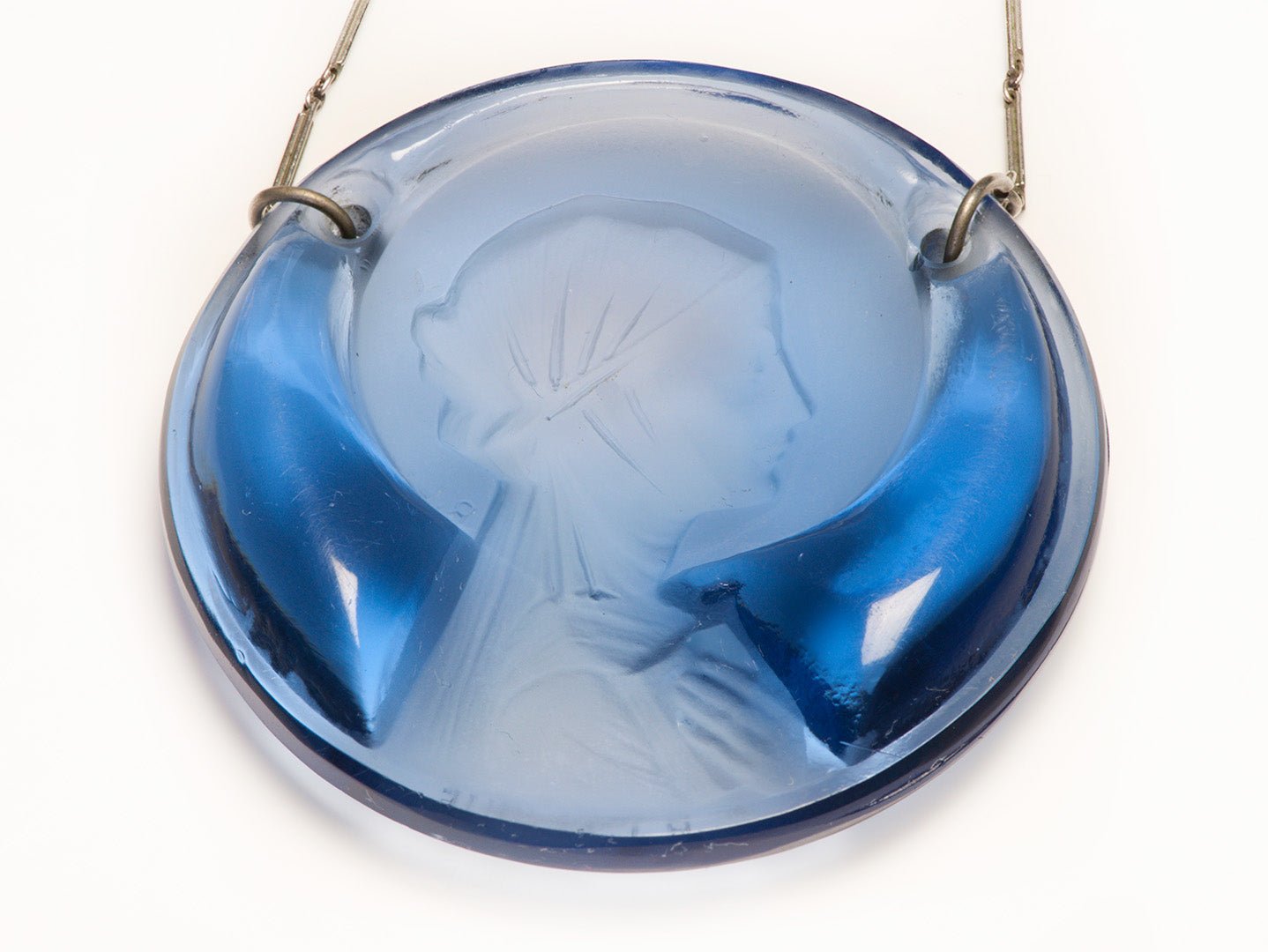 Rene Lalique Silver Blue Glass Lady Pendant