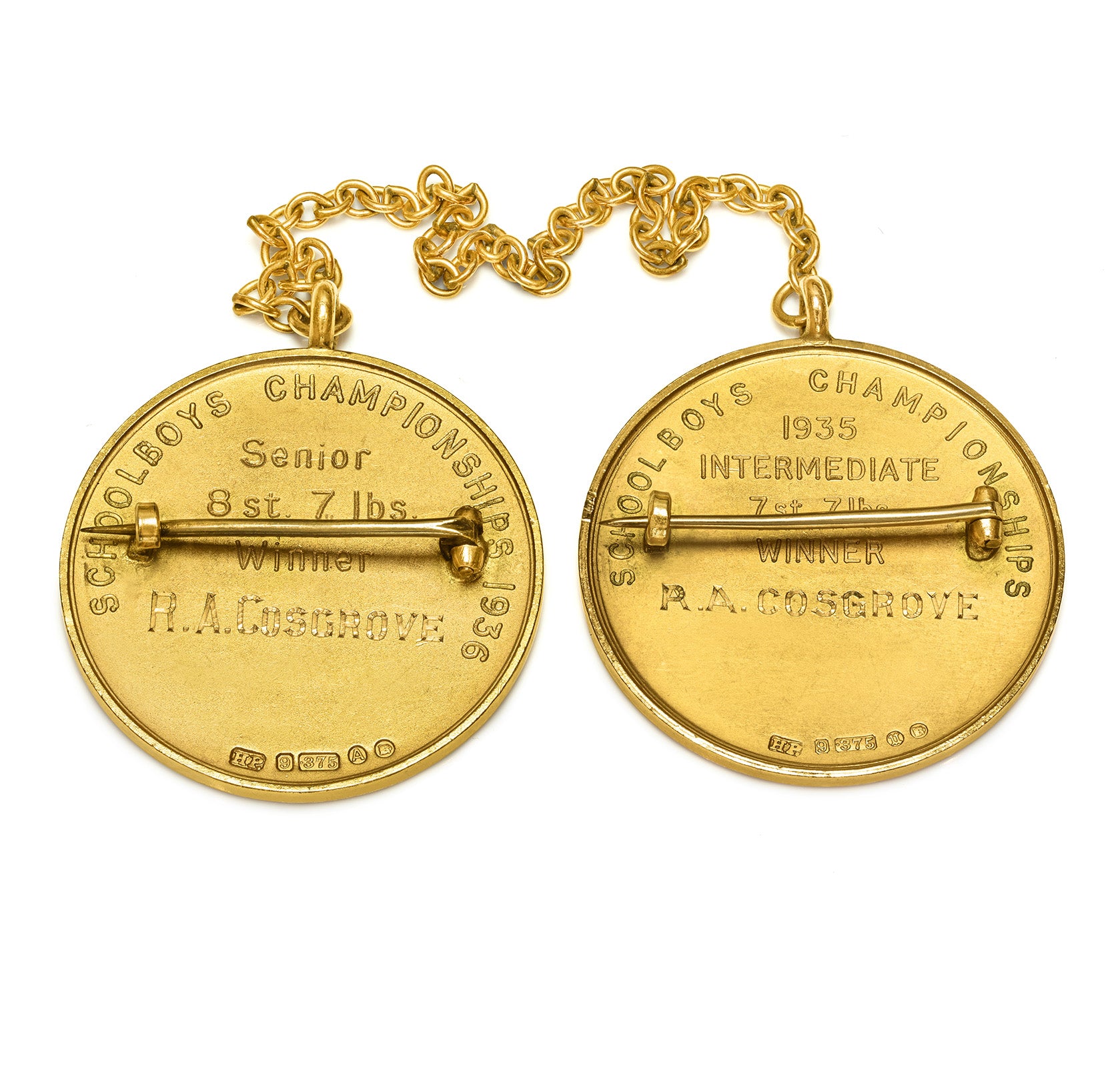 Rare 1930's Cartier 9K Gold Boxing Medal Brooches Cosgrove