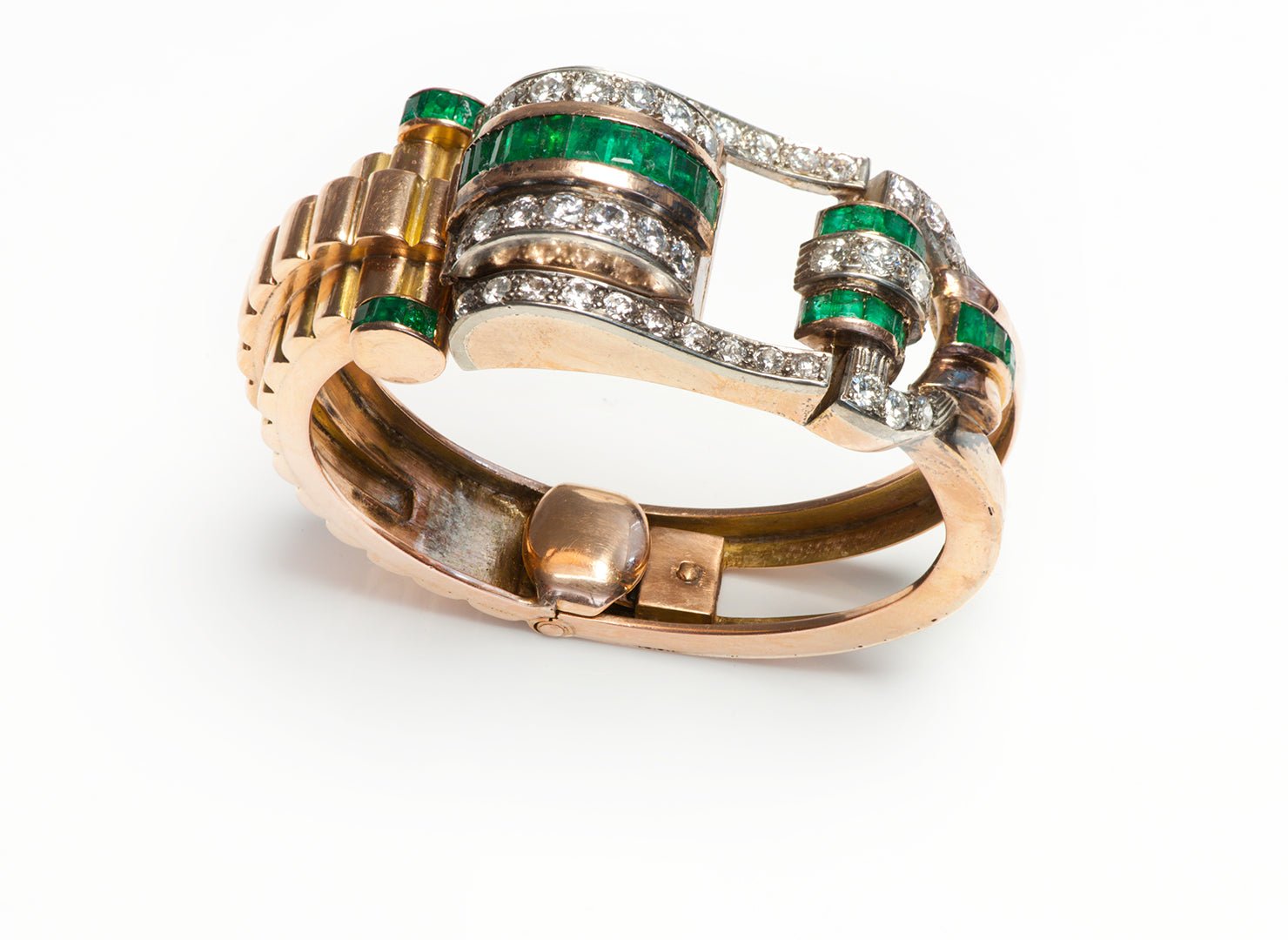Retro Emerald Diamond Gold Watch Bracelet