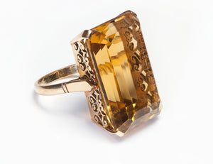 Retro 14K Yellow Gold Rectangular Citrine Ring