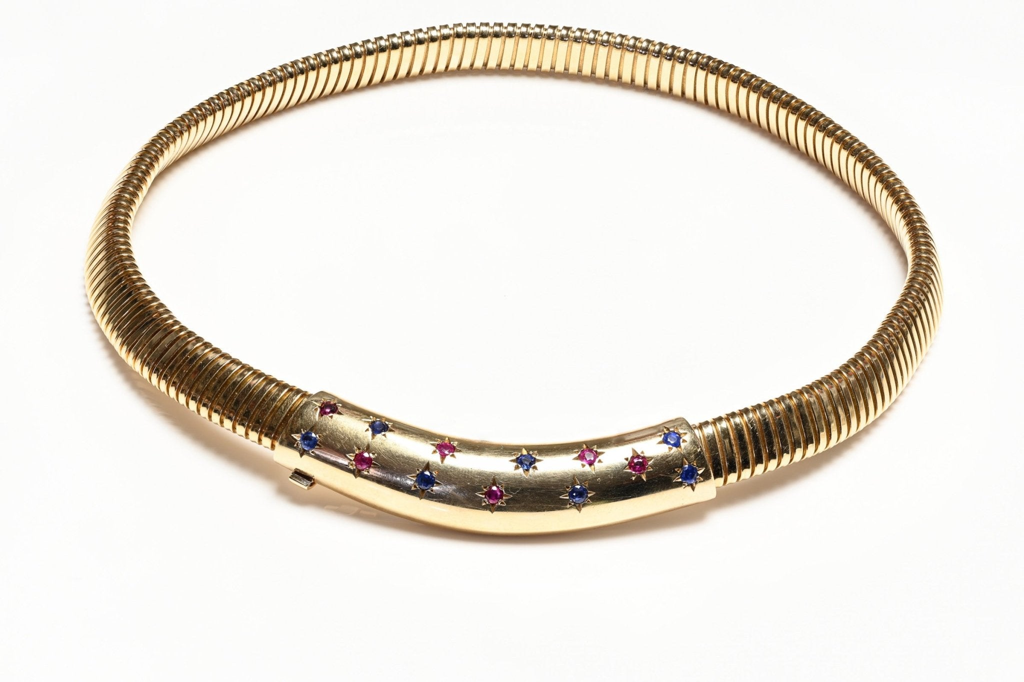Retro Gold Tubogas Ruby Sapphire Necklace