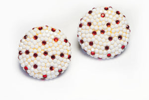 Richard Kerr 1980’s White Red Crystal Round Earrings