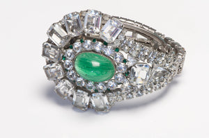 Robert Sorrell Wide Green Cabochon Glass Crystal Cuff Bracelet