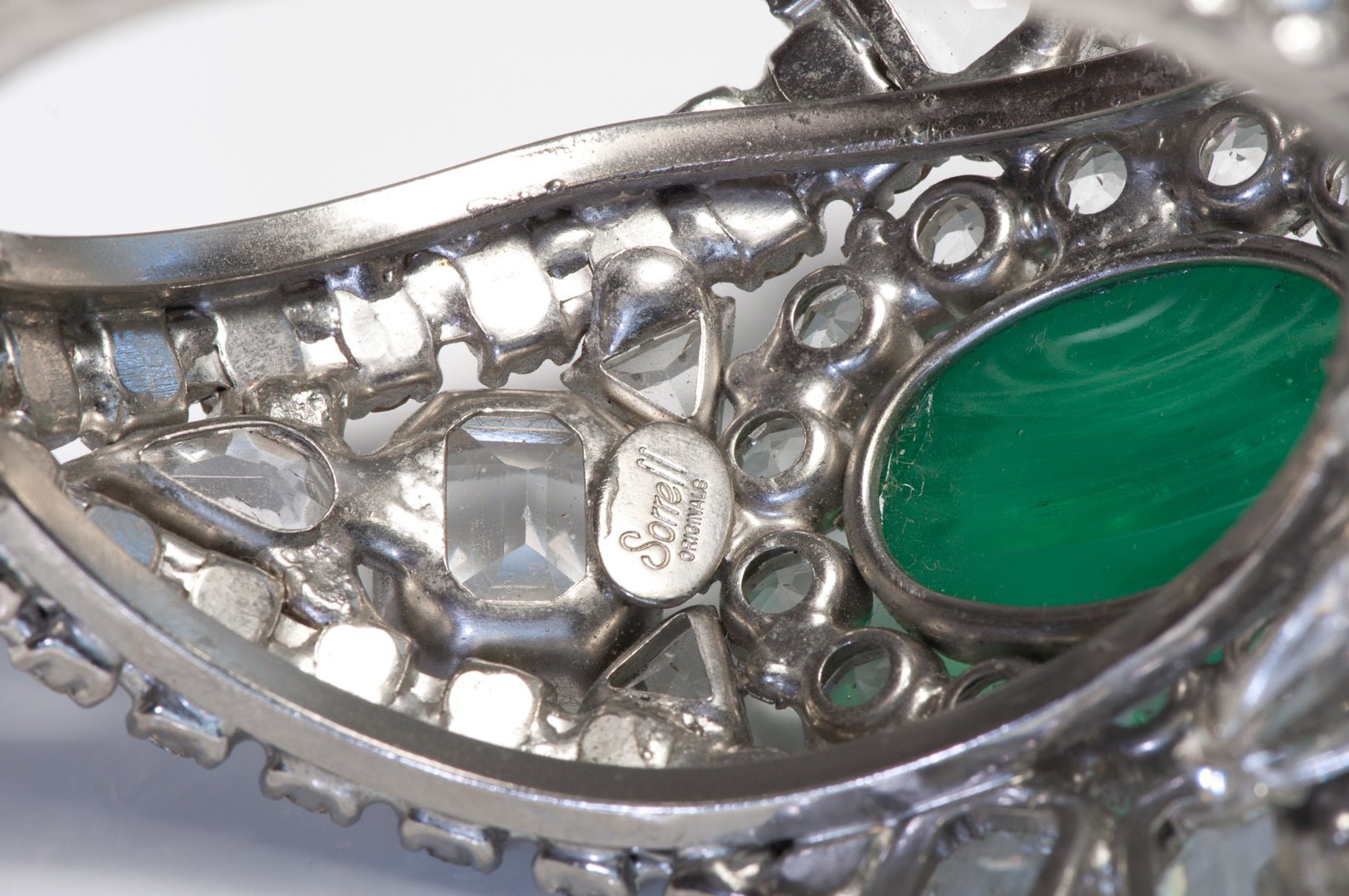 Robert Sorrell Wide Green Cabochon Glass Crystal Cuff Bracelet