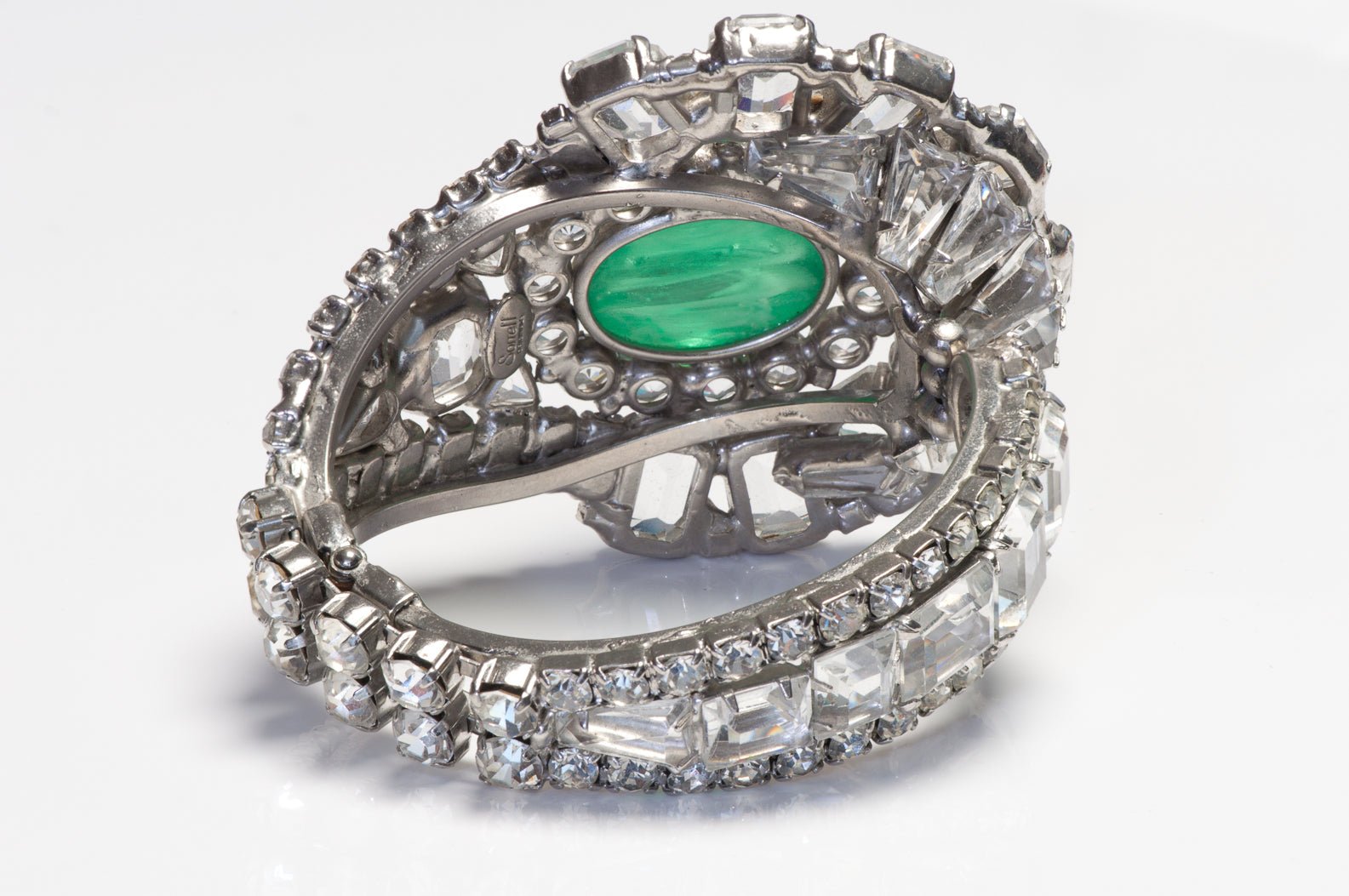 Robert Sorrell Wide Green Cabochon Glass Crystal Cuff Bracelet