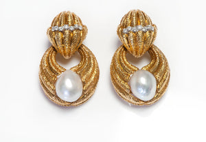 Robert Wander 18K Yellow Gold Pearl Diamond Earrings