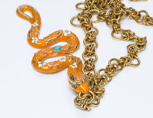 Roberto Cavalli Enamel Snake Pendant Necklace