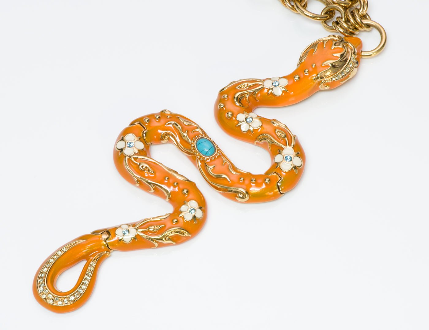 Roberto Cavalli Enamel Snake Pendant Necklace