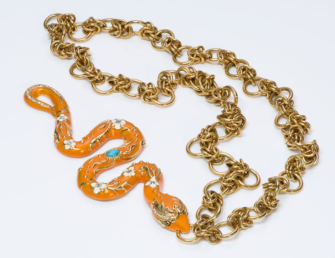 Roberto Cavalli Enamel Snake Pendant Necklace