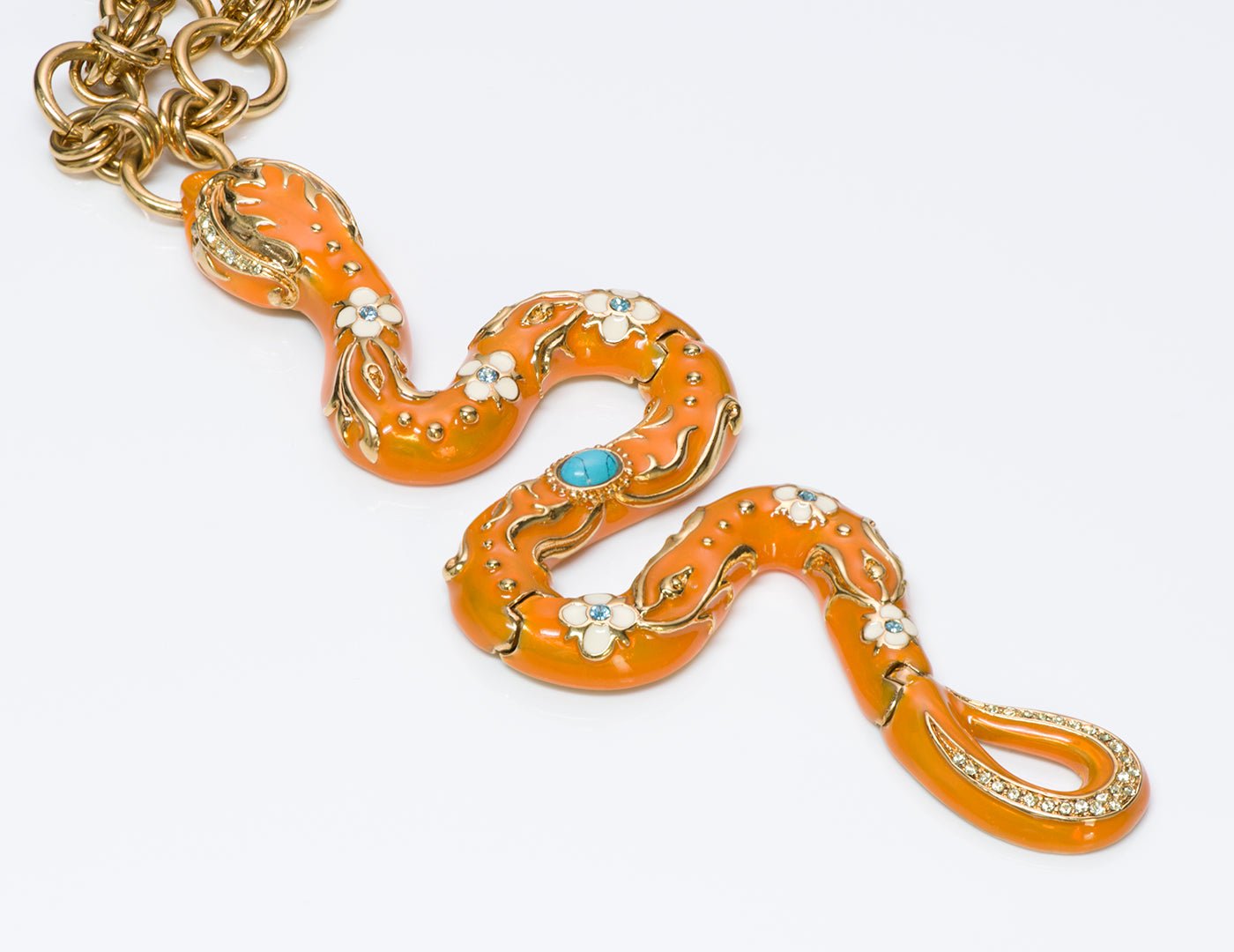 Roberto Cavalli Enamel Snake Pendant Necklace