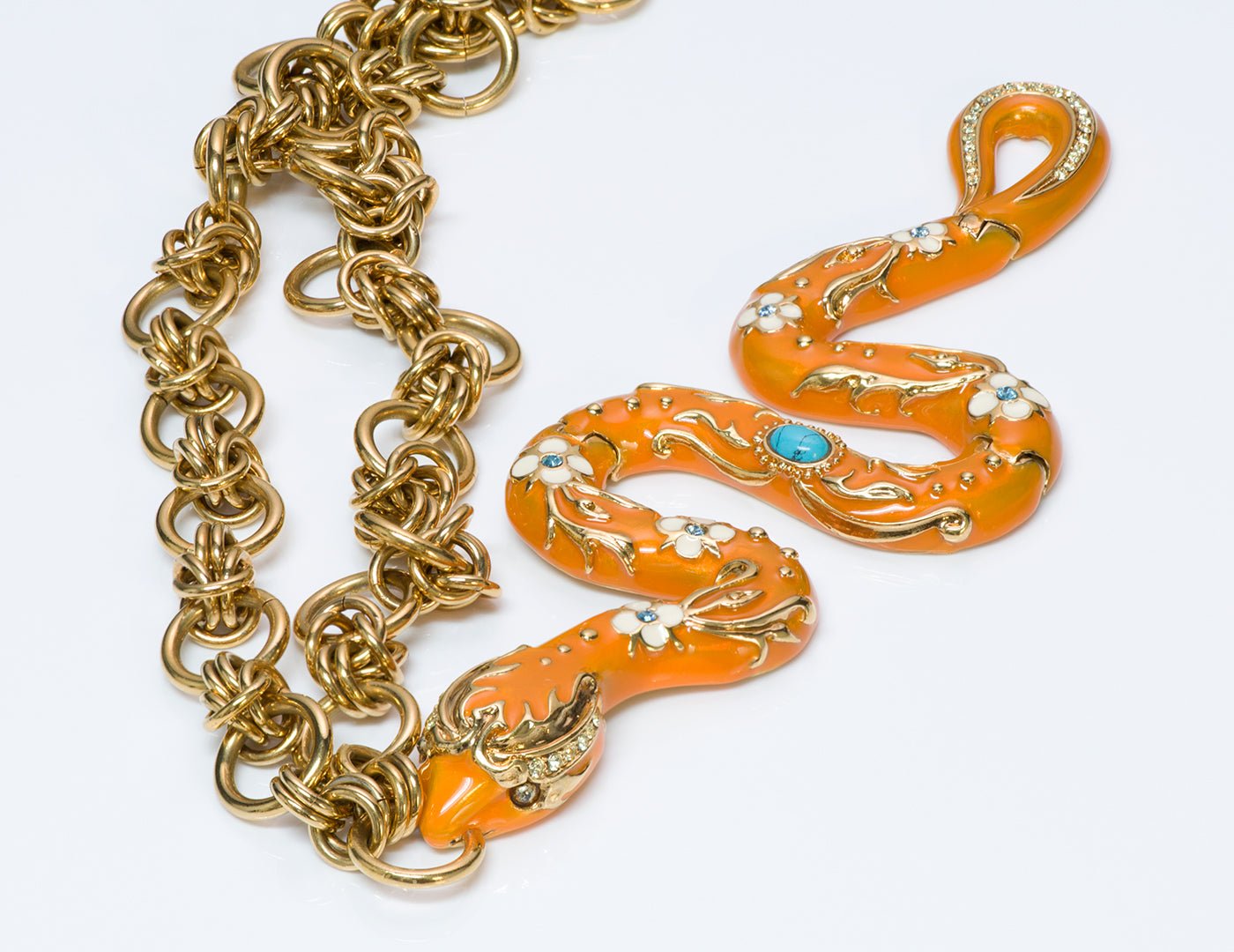 Roberto Cavalli Enamel Snake Pendant Necklace