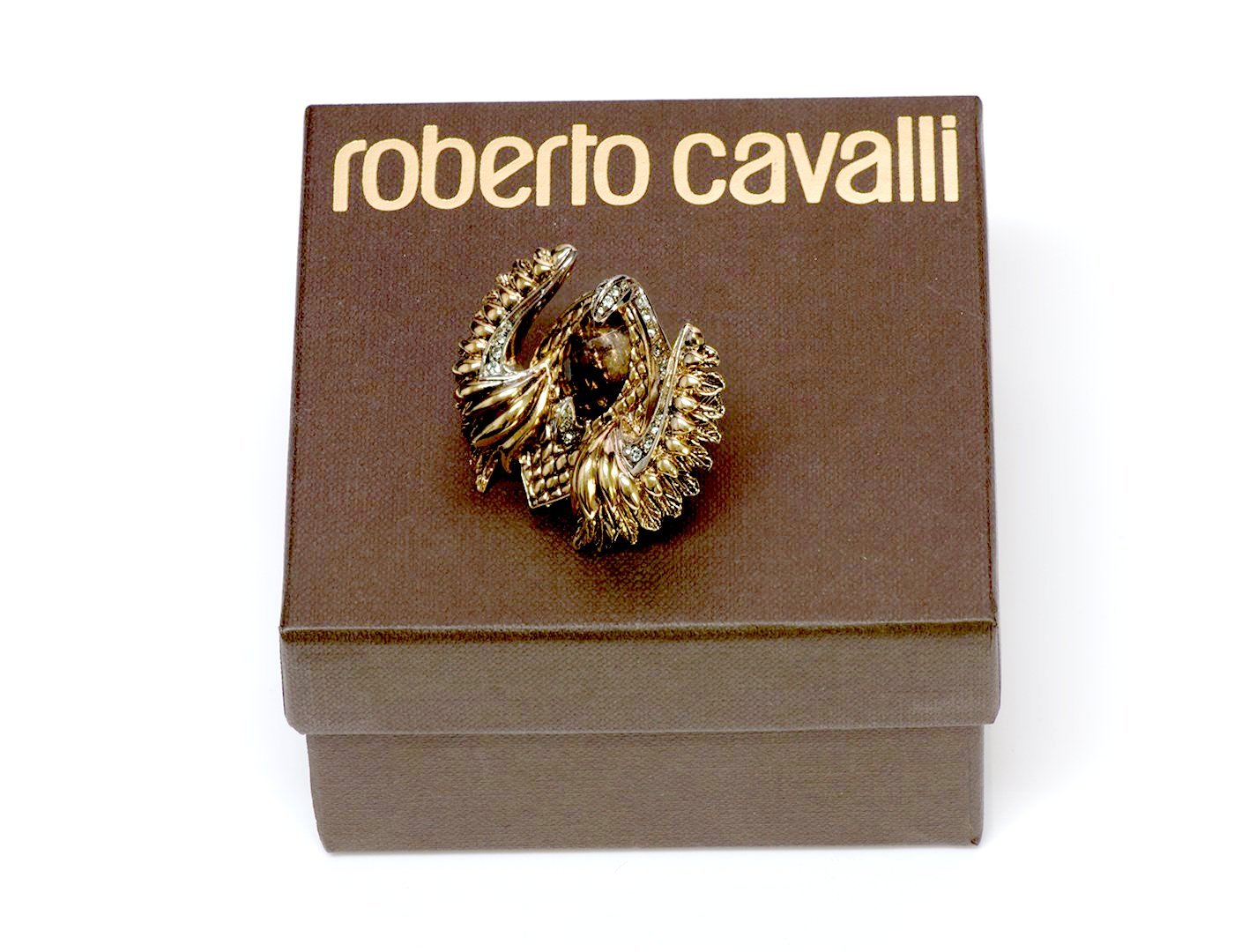 Roberto Cavalli Gold Tone Crystal Cocktail Ring