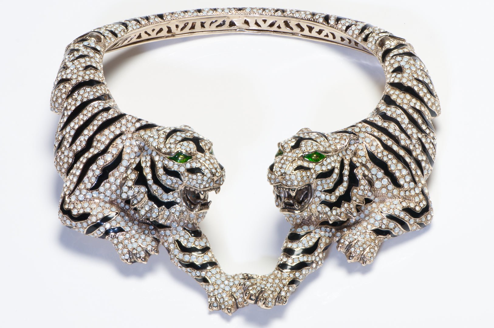 Roberto Cavalli Spring 2013 Black Enamel Tiger Opaline Crystal Collar Necklace